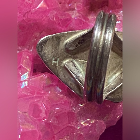 Vintage Native Sterling Silver Large Turquoise Stamped H Ring #7803 - Picture 3 of 7